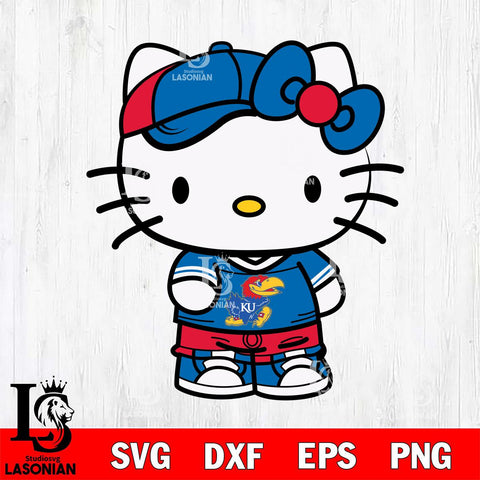 Kansas Jayhawks Cute Hello Kitty Football 2 Svg Eps Dxf Png File, NCAA svg, Digital Download, Instant Download