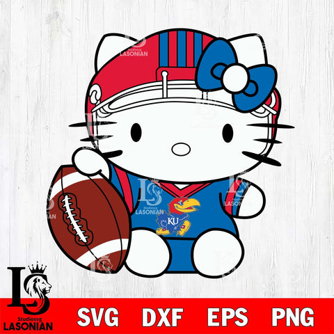 Kansas Jayhawks Cute Hello Kitty Football 5 Svg Eps Dxf Png File, NCAA svg, Digital Download, Instant Download