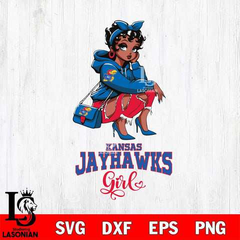 Kansas Jayhawks Fashion Black Fan Girl Betty Boop, Svg Eps Dxf Png File, Digital Download