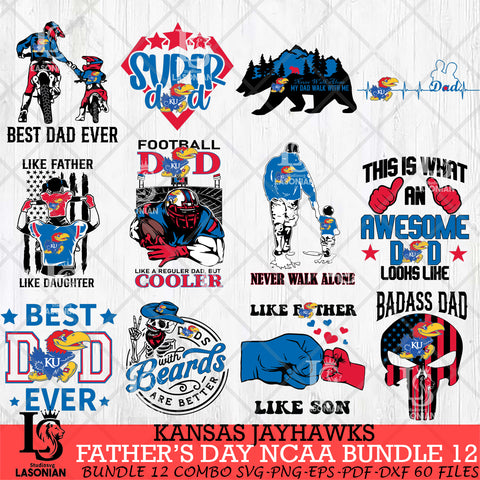 Kansas Jayhawks Fathers Day NCAA Bundle 12 Svg Eps Dxf Png File, Digital Download, Instant Download