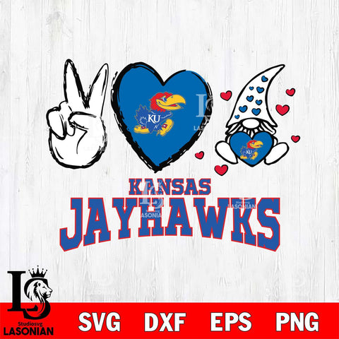 Kansas Jayhawks Gnomes Peace & Love Svg Eps Dxf Png File, Digital Download, Instant Download