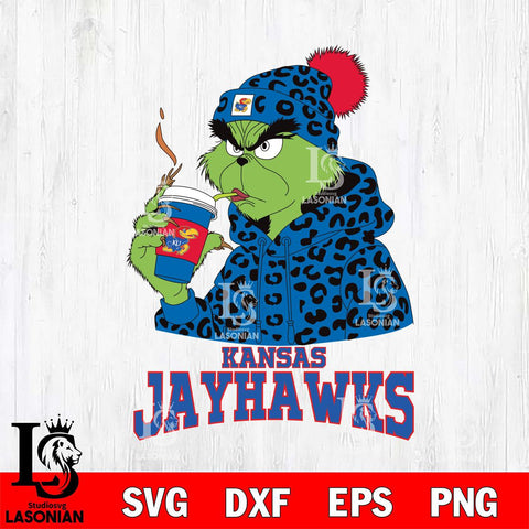 Kansas Jayhawks Grinch Leopard Christmas Cut Files Cricut, Svg Dxf Eps Png file, Digital download , Silhouette