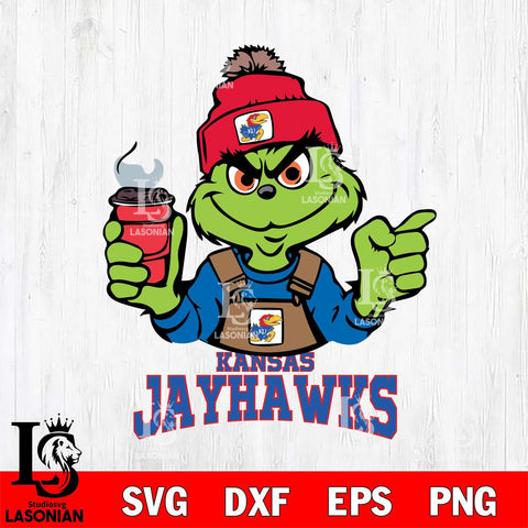 Kansas Jayhawks Grinch with coffee Svg Eps Dxf Png File, Digital Download, Instant Download