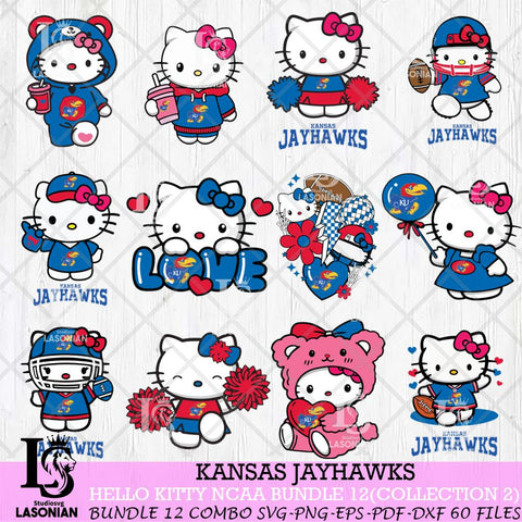 Kansas Jayhawks Hello Kitty Bundle 12 SVG Svg Eps Dxf Png File, Digital Download, Instant Download