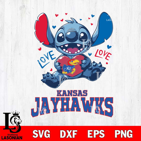 Kansas Jayhawks Love Stitch, Svg Eps Dxf Png File, Digital Download