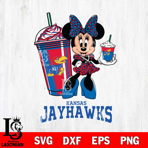 Kansas Jayhawks Minnie Mouse Fan And Coffee Svg Eps Dxf Png File, Digital Download, Instant Download