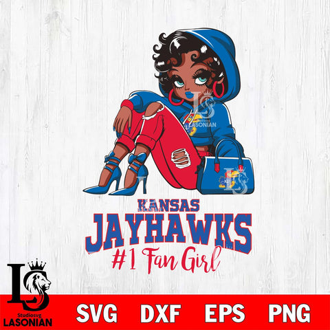 Kansas Jayhawks #1 beauty Black Fan Girl, Svg Eps Dxf Png File, Digital Download