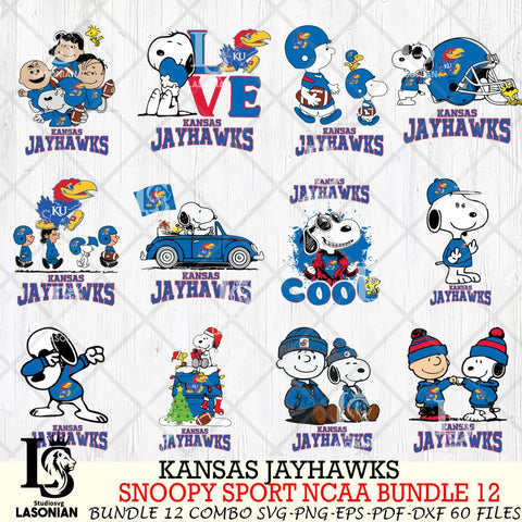 Kansas Jayhawks  Snoopy NCAA Bundle 12 SVG Svg Eps Dxf Png File, Digital Download