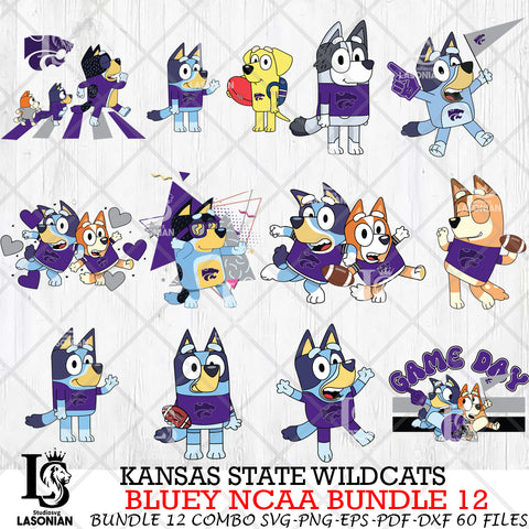 Kansas State Wildcats Bluey NCAA Bundle 12 Svg Eps Dxf Png File, Digital Download, Instant Download