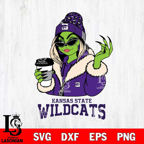 Kansas State Wildcats Boujee Grinch Girls Christmas Cut Files Cricut, Svg Dxf Eps Png file, Digital download , Silhouette