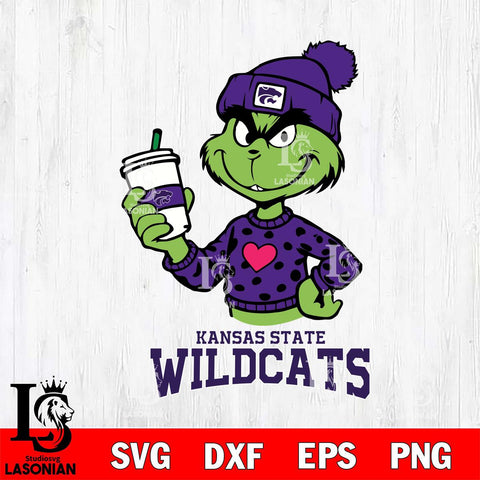 Kansas State Wildcats Boujee Grinch Heart Christmas Cut Files Cricut, Svg Dxf Eps Png file, Digital download , Silhouette