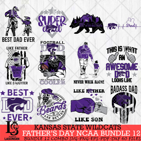 Kansas State Wildcats Fathers Day NCAA Bundle 12 Svg Eps Dxf Png File, Digital Download, Instant Download