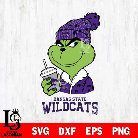 Kansas State Wildcats Grinch Cofffe Christmas Cut Files Cricut, Svg Dxf Eps Png file, Digital download , Silhouette