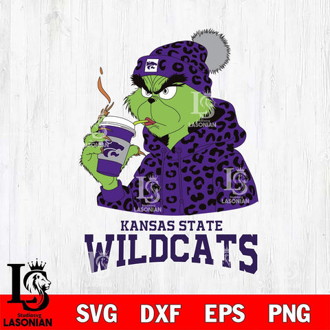 Kansas State Wildcats Grinch Leopard Christmas Cut Files Cricut, Svg Dxf Eps Png file, Digital download , Silhouette