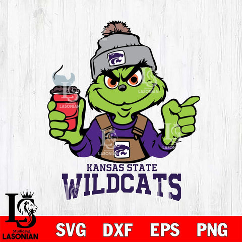 Kansas State Wildcats Grinch with coffee Svg Eps Dxf Png File, Digital Download, Instant Download