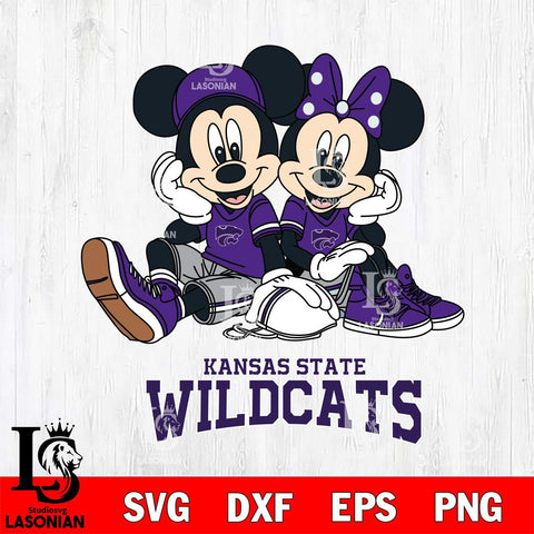 Kansas State Wildcats Mickey Minnie Mouse Football Sit Svg Eps Dxf Png File, NCAA svg , File Cut , Digital Download , Instant Download, Cut Svg Files