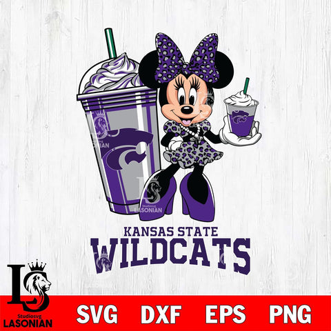 Kansas State Wildcats Minnie Mouse Fan And Coffee Svg Eps Dxf Png File, Digital Download, Instant Download