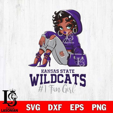 Kansas State Wildcats #1 beauty Black Fan Girl, Svg Eps Dxf Png File, Digital Download