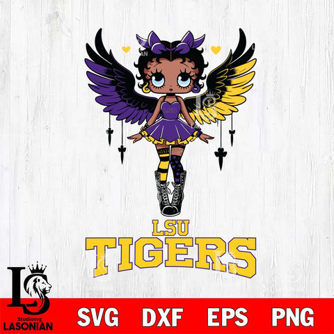 LSU Tigers Anglel Black Fan Girl Betty Boop, Svg Eps Dxf Png File, Digital Download