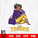 LSU Tigers Awesome Black Fan Girl Betty Boop, Svg Eps Dxf Png File, Digital Download