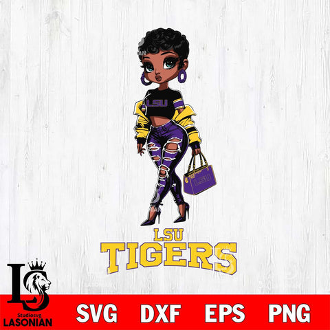 LSU Tigers Beautiful Black Fan Girl, Svg Eps Dxf Png File, Digital Download