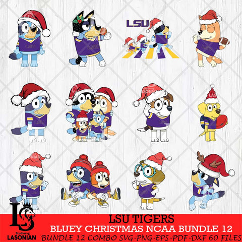 LSU Tigers Bluey Christmas NCAA Bundle 12 SVG Eps Dxf Png File, Digital Download, Instant Download