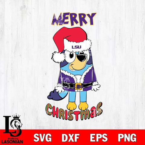 LSU Tigers Bluey Merry Christmas Bluey Santa Claus Svg Eps Dxf Png File, Digital Download