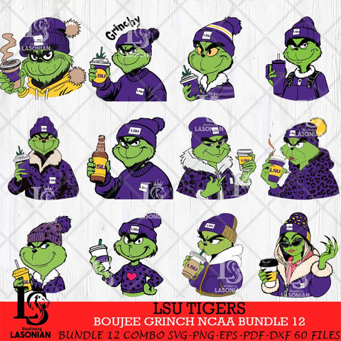 LSU Tigers Boujee Grinch NCAA Bundle 12 SVG Eps Dxf Png File, Digital Download, Instant Download