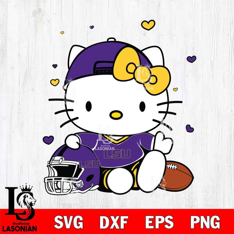 LSU Tigers Cute Hello Kitty Football Svg Eps Dxf Png File, NCAA svg, Digital Download, Instant Download