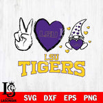 LSU Tigers Gnomes Peace & Love Svg Eps Dxf Png File, Digital Download, Instant Download