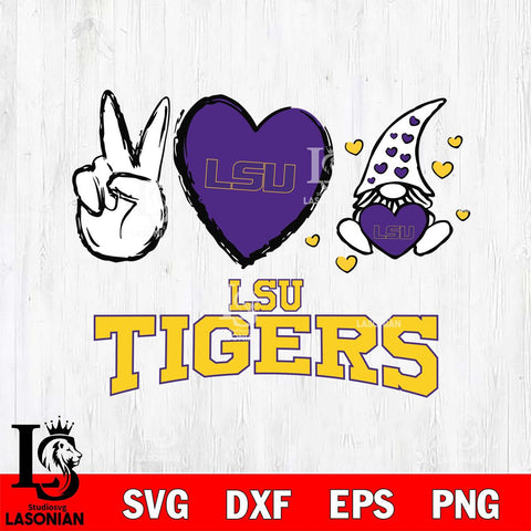 LSU Tigers Gnomes Peace & Love Svg Eps Dxf Png File, Digital Download, Instant Download