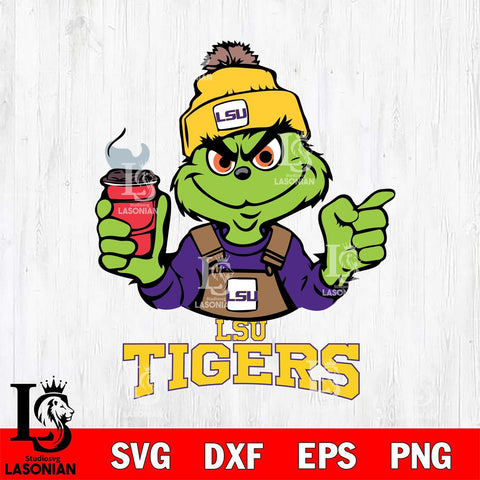 LSU Tigers Grinch with coffee Svg Eps Dxf Png File, Digital Download, Instant Download