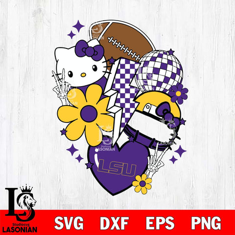 LSU Tigers Hello Kitty NCAA 2 Svg Eps Dxf Png File, Digital Download, Instant Download