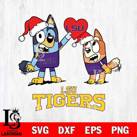 LSU Tigers Love Bluey Christmas Svg Eps Dxf Png File, Digital Download