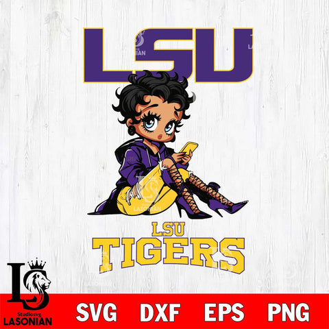 LSU Tigers Style Black Fan Girl Betty Boop, Svg Eps Dxf Png File, Digital Download