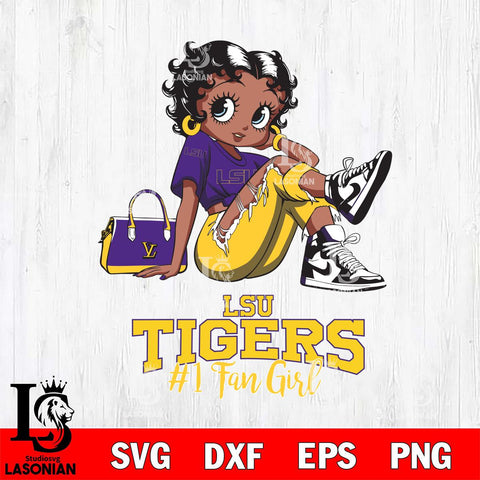 LSU Tigers #1 Black Fan Girl Betty Boop, Svg Eps Dxf Png File, Digital Download