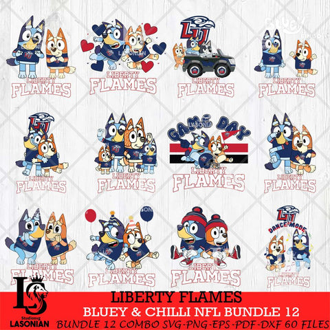 Liberty Flames Bluey & Bingo Bundle 12 SVG Svg Eps Dxf Png File, Bundle NCAA svg, Digital Download, Instant Download