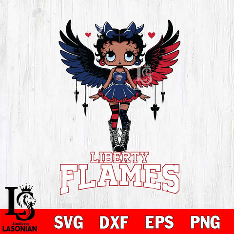 Liberty Flames Anglel Black Fan Girl Betty Boop, Svg Eps Dxf Png File, Digital Download