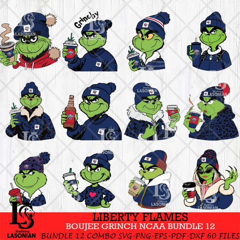 Liberty Flames Boujee Grinch NCAA Bundle 12 SVG Eps Dxf Png File, Digital Download, Instant Download