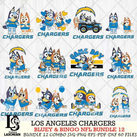 Los Angeles Chargers Bluey & Bingo Bundle 12 SVG Eps Dxf Png File, Bundle NFL svg, Digital Download, Instant Download