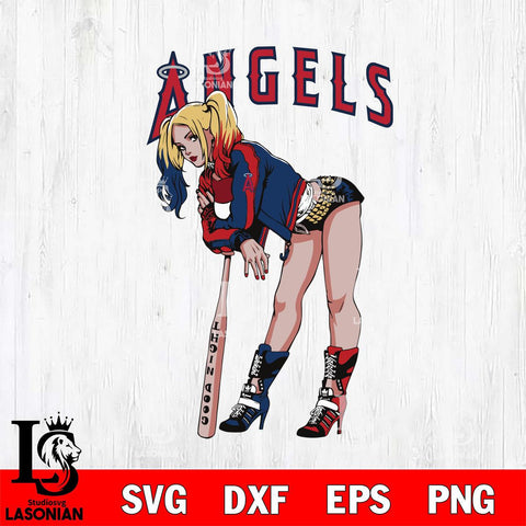 Los Angeles Angels Fan Girl Harley Quinn MLB Svg Eps Dxf Png File, Digital Download, Instant Download