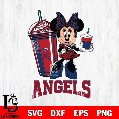 Los Angeles Angels Minnie Mouse Fan And Coffee Svg Eps Dxf Png File, Digital Download, Instant Download