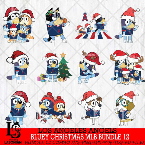 Los Angeles Angels  Bluey Christmas MLB Bundle 12 Svg Eps Dxf Png File, Digital Download, Instant Download