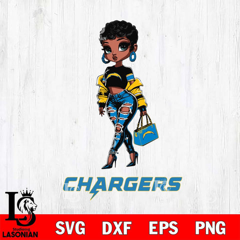 Los Angeles Chargers Beautiful Black Fan Girl Svg Eps Dxf Png File, Digital Download, Instant Download