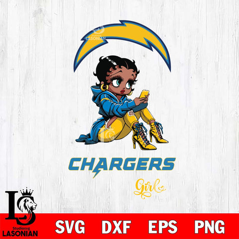 Los Angeles Chargers Beauty Black Fan Girl Football Svg Eps Dxf Png File, Digital Download, Instant Download