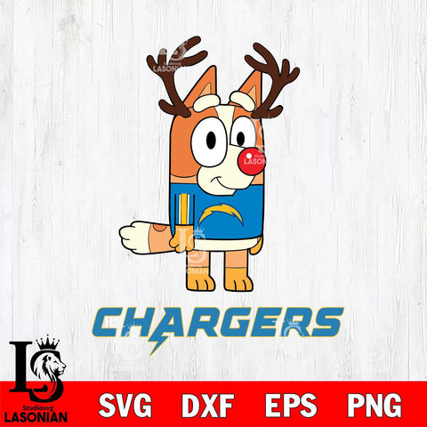 Los Angeles Chargers Bluey Chilli Christmas Deer Svg Eps Dxf Png File, Digital Download