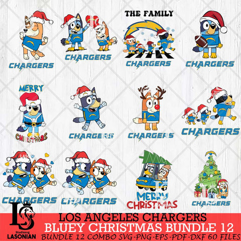 Los Angeles Chargers Bluey Christmas Holiday Bundle 12 Svg Eps Dxf Png File, Digital Download