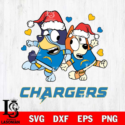 Los Angeles Chargers Bluey Christmas NFL Svg Eps Dxf Png File, Digital Download