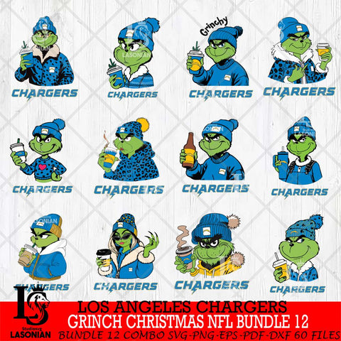 Los Angeles Chargers Grinch Christmas NFL Bundle 12 Svg Eps Dxf Png File,Cricut svg files, Digital Download, Instant Download