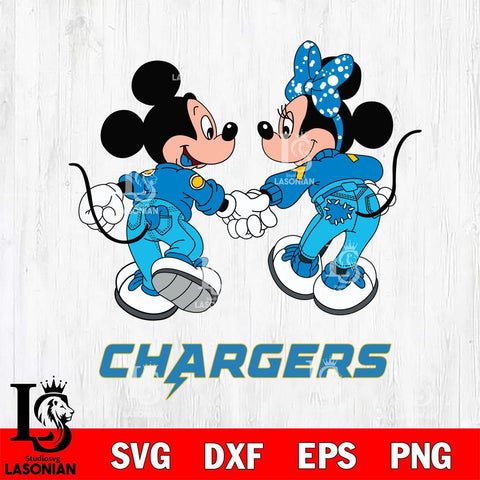 Los Angeles Chargers Mickey Minnie Valentine Rugby Svg Eps Dxf Png File, Digital Download ,Instant Download, Cricut File